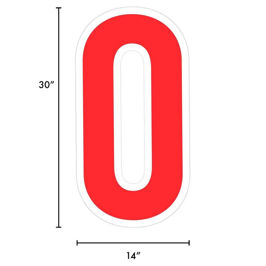 Red Number (0) Corrugated Plastic Yard Sign, 30in
